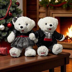 Dan Dee Snowflake Teddy Christmas Bear Boy Girl Set 2012 White Black Collectible